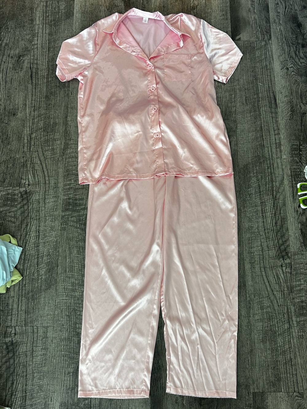 Soft Pink Satin Button-Front Pajama Set